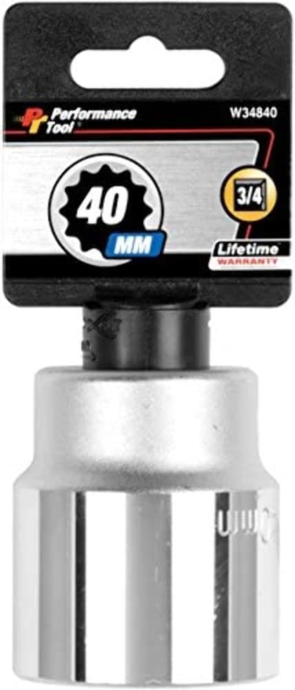 PERFORMANCE TOOL W34840 3/4-Inch Drive 12-Point Standard Socket 40mm