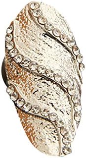 YipGrace Women's Wavy Inlaid Rhinestone Nail Rings Silver