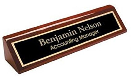 Rosewood Piano Finish Desk Name Plate 2 X 8 - Black Plate, Gold Engraving