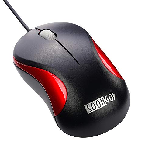 Computer Mini USB Wired Optical Mouse Portable for Laptop, Notebook, MacBook - Red