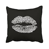 Accrocn Throw Pillow Covers Retro Black Gray Silver Glitter Kiss Lips Makeup Sparkly Pillowcases Polyester 18 x 18 Inch Cushion Decorative Pillowcase Square With Hidden Zipper Home Sofa