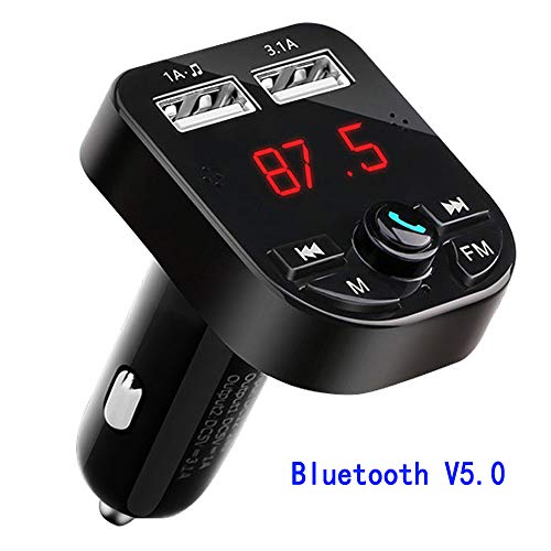 Wireless Bluetooth FM Transmitter for Car,Huifen Car Kit Audio Adapter & Receiver with Mic Handsfree Call MP3 Player Voice Navigation Fast Charger with 2 USB Ports,TF Card Port & AUX Output (Black) - Thumbnail 7
