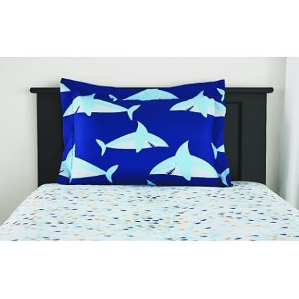Bundle Set Mainstays Kids Blue Sharks 5 Piece Bed in a Bag ...