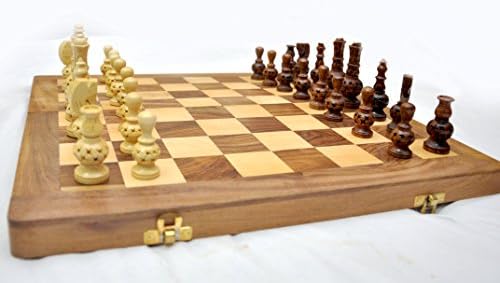 KIMARO Wooden Chess Set - 16 x 16 " Folding Standard Elegant Chess Board Game Handmade in Fine Rosewood with Storage for Chessmen Heavy Set
