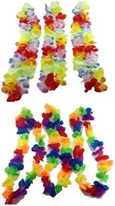 6 Pieces IFfreeHawaiian Ruffled Silk Flower Leis Necklaces for Tropical Island Beach Theme Party Event, Birthday Supplies, Costume.
