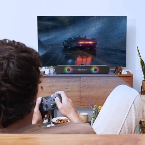 1 Hora Bocina Bluetooth 10W, Barra de Sonido con 2400mAh Batería, Soundbar para PC TV, RGB Altavoces Inalámbricos Soporte 3.5mm AUX/TF/USB/Bluetooth para Interior, Hogar y Fiesta