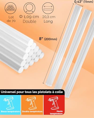 SHALL Full Size Hot Glue Sticks, 11mm x 200mm, Pack of 70 Transparent Hot Glue Gun Sticks for DIY Repair Festival Decoration