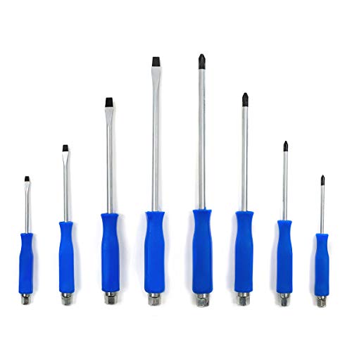 Stark USA Set of 8 Magnetic Screwdriver Cushion Grip Hammer Head (4) Phillips and (4) Flat Slotted Head Tips Commercial Grade Set, Blue - Thumbnail 6