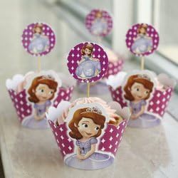 12 sets Sofia the first Cupcake toppers and wrappers decoration,Sofia the first Party decoration