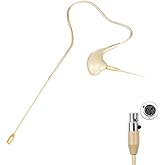 KIMAFUN Headset/Headworn Microphone Single Earset Ear-Hook Over Ear Hanging Condenser Mic Compatible with AKG Wireless System Bodypack Transmitter, Ideal for Performance, Theater, Lecture - Beige D3