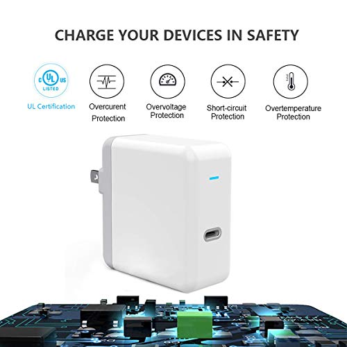 61W USB C Power Adapter, UL Certified USB Type C Wall Charger with Power Delivery Fast Charging USBC Brick for MacBook Pro 13”, MacBook Air, iPad Pro 2018, iPhone XS/Max/XR/X/8/8+ and More