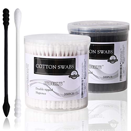 image for Subekyu Cotton Swab Black and White 400ct, Organic Cotton Buds With Sp