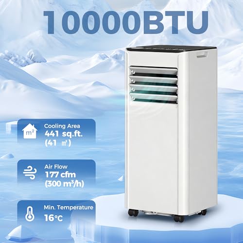HOMCOM 10000 BTU Portable Air Conditioner, 4-in-1 AC Unit with Cool, Dehumidifier, Fan, Sleep, WiFi Voice Remote Control, 24H Timer, 2 Speeds, Window Kit, for Room up to 441 Sq. ft