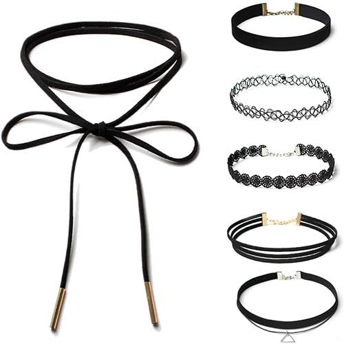 hearsbeauty 6 Pieces/Set Women Black Velvet Lace Neck Chokers Hollow Pendant Necklaces Jewellery Gift