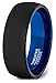 Mens Wedding Band Two Tone Black Blue Tungsten Ring Brushed Center Dome 8mm Comfort Fit