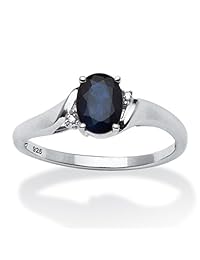 Genuine zafiro azul y diamante acento Platinum sobre plata 925 2 piezas Juego de anillos de novia