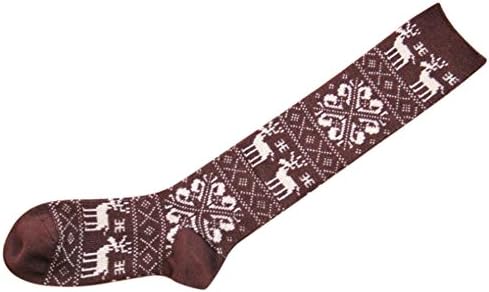 Your Gallery Women's Snow Pattern Jacquard Reindeer Games Knee High Tube Socks Coffee