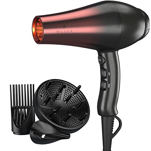 Wazor Professional Ionic Hair Dryer with Diffuser, Infrared Salon Grade