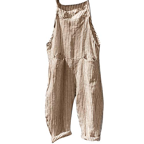 Women's Stripe Pocket Jumpsuit Bandage Sleeveless Bodysuit Playsuit Romper(Orange,L) - Thumbnail 6