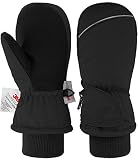 Fazitrip Mittens Gloves 3M Thinsulate Warm Windproof Girls Boys Kids Ski Gloves,Black,S (2-3 years)