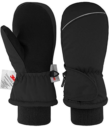 Fazitrip Mittens Gloves 3M Thinsulate Warm Windproof Girls Boys Kids Ski Gloves,Black,S (2-3 years) - Thumbnail 7