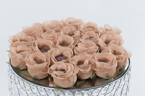 Wedding Chocolates Wrapper - Upscale Wedding Supplies - Luxury White Wedding Accessories Handmade Fabric Truffle Cups, Truffle Liners, Truffle Wrappers - Pack of 20 - Truffilio (Beige Button Rose)
