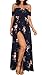 Summer Beach Dresses for Women 2022 Wedding Guest Maxi Off Shoulder Engagement Floral Dress Nave Blue XL