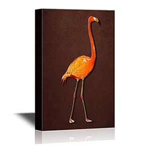 Canvas Wall Art - Red Flamingo Illustration on Brown Background - Gallery Wrap Modern Home Art | Ready to Hang - 12x18 inches