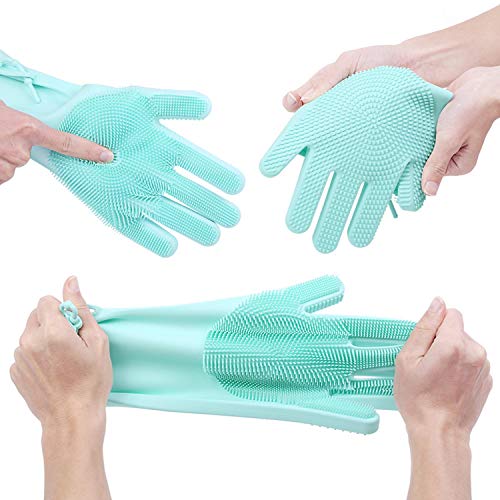 Silicone Magic Dishwashing Gloves with Scrubber, Latex Free Scrub Cleaning Gloves |Reusable Rubber|BPA Free| Multi-use for Restaurant/Kitchen/Bathroom/Toilet/Car Wash/Pet Hair Care Dog Grooming - Thumbnail 7