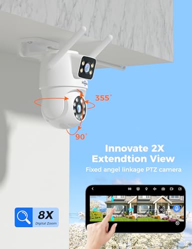 Hiseeu Wireless Security Camera Dual Lens 5G/2.4G WiFi PTZ Camera Qutdoor lP65 Waterproof Motion Tracking,Color Night Version, Plug-in Cable, No-Monthly Fees Works with Wireless Camera System