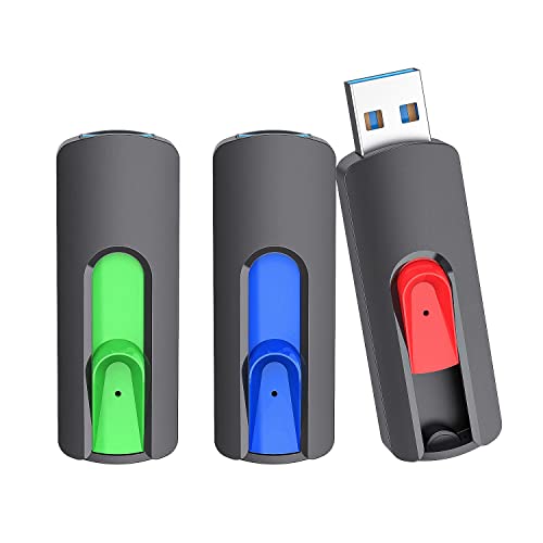 RAOYI 3 Pack 64GB USB 3.1 Flash Drive, High Speed Renewed Colorful Thumb Drive Slide Retractable USB Stick Portable Memory Stick with Lanyard Hole (Green, Red, Blue)