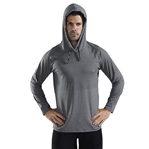 Gerlobal Mens Gym Workout Active Muscle Bodybuilding Long Sleeve Hoodies Casual Hooded Sweatshirts Light Grey,Large