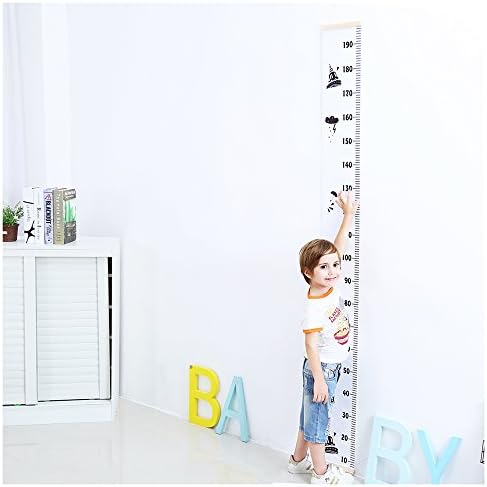 YIISUN Children Hanging Rulers Height Growth Chart Kids Room Wall Wood Frame Fabric Ruler Room Decoration 79''x7.9