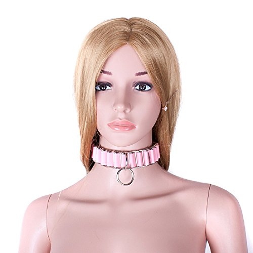 Tutent BDSM Fetish Sexy Bondage Restraints PU Leather Sexy Collar with D Ring Slave Sex Toys for Couples(Pink)