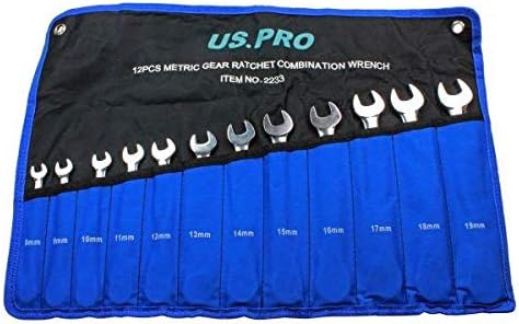 US Pro Professional Trade Quality 12 Piece Metric Combination Ratchet Spanner Set, 8-19mm B2233, Blue" Or "Red - Image 4