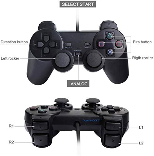 TFSeven Wired Controller for PS2 Playstation 2 Dual Shock + 128MB High Speed Game Memory Card + PS2 to HDMI Converter Adapter Accessories Kits