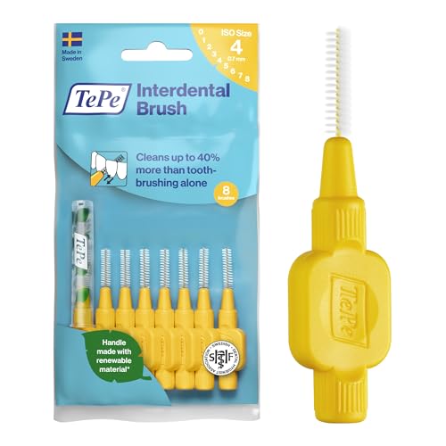 Scovolino TePe, Original, Giallo, 0.7mm/ISO 4, 8pz, pulizia interdentale efficace, rimozione placca e pulizia interdentale per spazi medi