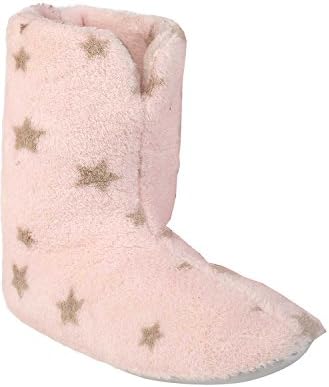 Ladies Star Design Slipper Boots Womens Soft Fleece Anti Slip Booties UK 7 - 8 EU 40 - 41 (Pink)