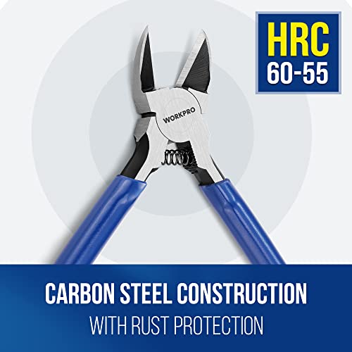 WORKPRO 2 Pack Wire Cutters, 6 Inch Precision Flush Cutters, Spring Loaded Side Cutting Pliers, Sharp Diagonal Cutters for Crafts, Jewelry Making, Electronics
