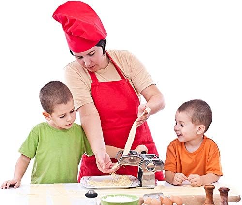 Sailnovo Machine à Pâtes Manuelles en Acier Inoxydable pour Faire Tagliatelle Spaghettis Lasagnes Ravioles (Argent)