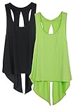 icyzone Sexy Yoga Tops Workout Clothes Racerback Tank Top For Sport Women (L, Black/Greenery)
