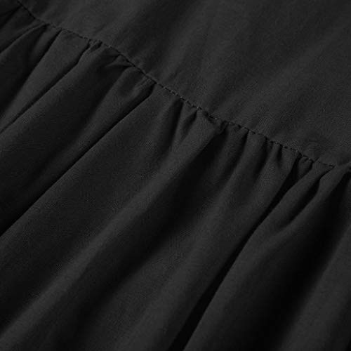 Women's Turn Down Collar Dress, Ladies Loose Short Sleeve Plus Size Dress Ruched Plain Dress Gogoodgo Black - Thumbnail 4