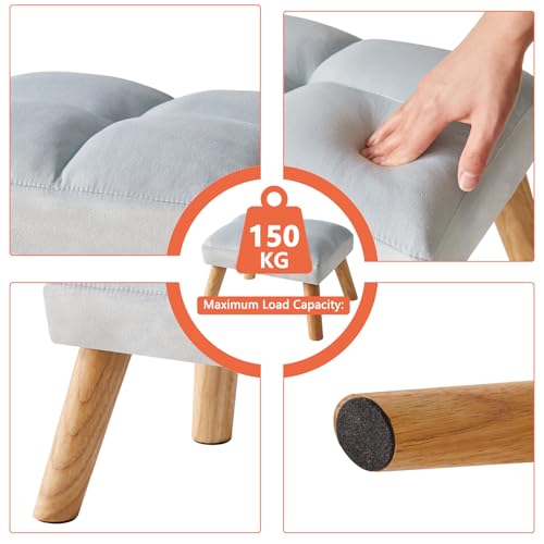YMYNY FOOTSTOOL, SMALL OTTOMAN STOOL CHAIR WITH WOODEN LEGS, MODERN PADDED SOFA SEAT FOOT REST STOOL, VELVET FOOT STOOL, SOFA FOOTREST FOR LIVING ROOM ENTRYWAY 15.74″D×11.81″W×10.62″H BLUE UHBD032H