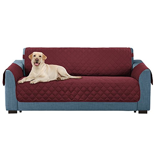 E-Living Store Z01688 Reversible Furniture Protector with 2 Inch Elastic Strap, Machine Washable, Perfect for Pet and Kids, Seat Width Up to 54", Loveseat, Cranberry