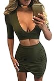 Pink Queen® Women's V Neck Crop Top Midi Skirt Pleated Party Bodycon Dress