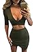 Pink Queen Women's Ruched Club Two Piece Outfits Half Sleeve Bodycon Midi Dress, Size Small, Green