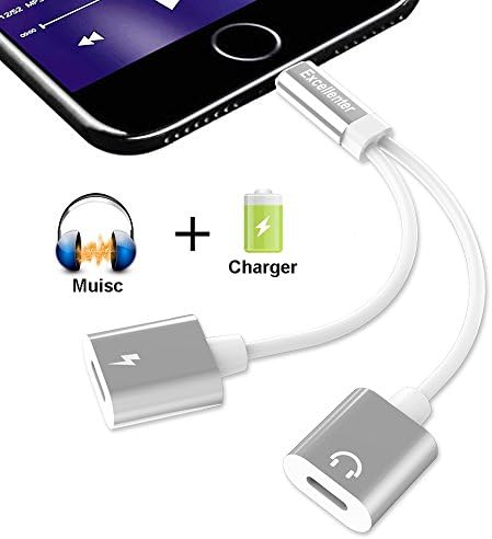 Iphone 7 Adapter &amp; Splitter , Excellenter 2 in 1 Lightning Headphone Jack Audio and Charge Cable Adapter for Iphone 7 / 7 plus / 8 / 8 plus / X