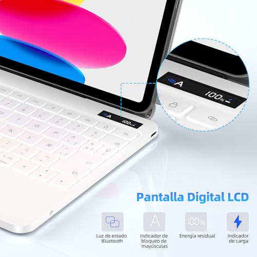 Bettdow Keyboard for iPad 10 Generation 10.9" 2022/11 Generation A16 11" 2025, QWERTY Spanish Ñ Design Magnetic Floating Keyboard with Trackpad and Backlit, White