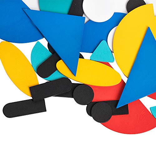 Wooden Pattern Blocks Tangram Shape Puzzle Set Color Sorting Stacking Game Wood Animal Jigsaw Preschool Montessori Brain Teaser STEM Gift for 3 4 5 Years Old Toddler Kid (60 Pattern Cards)