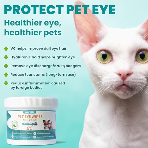 MEDUWEDU EYES WIPES FOR DOGS & CATS 120 COUNTS, GROOMING KIT CARE FOR DOGS AND CATS, PREVENT TEAR STAINS, EYE DEBRIS, DISCHARGE, MUCUS SECRETIONS, MINT SCENT